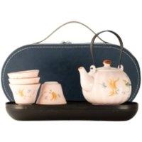Serenityy Travel teapot set & four cups, pink vintage pumpkin style