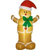 HOMCOM 6ft Christmas Inflatable Gingerbread Man Santa Hat LED Lights Outdoor in Orange