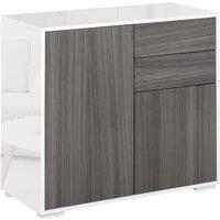 HOMCOM Gloss Push-Open Side Cabinet with 2 Drawer, 2 Door Cabinet for Home Office in Grey