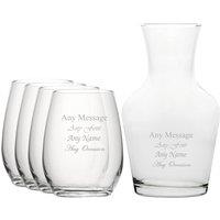 Uniqueful Personalised Set of 4 Stemless Wine Glasses & 500ml Vin Carafe in Clear