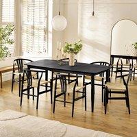 FurnitureboxUK Leif Wood Rectangular Extending Table & 6 Caia Black Oak Dining Chairs