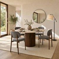FurnitureboxUK Penrose Round Cream Marble Effect Dining Table 4 Mirelle Chairs in Dark Grey