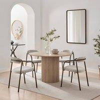 FurnitureboxUK Penrose Round Oak Effect Wood Dining Table 4 Rhea Chairs in Grey
