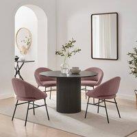 FurnitureboxUK Penrose Round Black Wood Dining Table 4 Nella Chairs in Dusty Pink