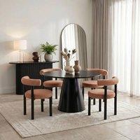 FurnitureboxUK Palma Round Black Semi Gloss Dining Table 4 Isola Chairs in Terracotta