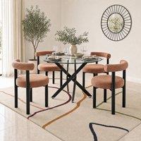 FurnitureboxUK Novara Glass Black Leg Round Dining Table 4 Isola Chairs in Terracotta