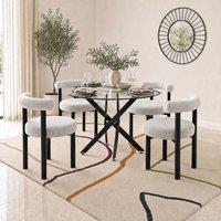 FurnitureboxUK Novara Glass Black Leg Round Dining Table 4 Isola Chairs in Grey
