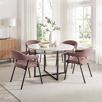 FurnitureboxUK Adley Round Concrete Effect Dining Table 4 Delos Fabric Chairs in Dusty Pink