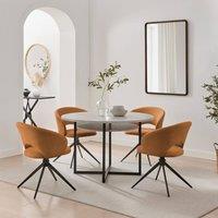 FurnitureboxUK Adley Round Grey Concrete Effect Dining Table 4 Anika Swivel Chairs in Terracotta