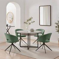 FurnitureboxUK Adley Round Grey Concrete Effect Dining Table 4 Anika Swivel Chairs in Green