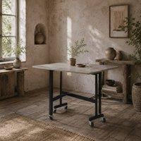 Wyld Haus Neseva Grey Wood Effect Drop Leaf Dining Table with Wheels Seats 6