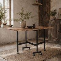 Wyld Haus Maro Rustic Brown Wood Effect Drop Leaf Dining Table Wheels Seats 6