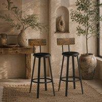 Wyld Haus Namto Set of 2 Industrial Bar Stools Rustic Brown Wood Effect Back