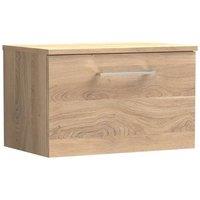 Balterley Level 600mm Wall Hung 1 Drawer Vanity Unit with Worktop - Bleached Oak in Brown