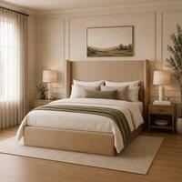 Desire Deco Plush Velvet Lynx Wingback Ottoman Storage Bed Frame in Beige | Size: Single