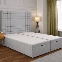 SOFT SNOOZE BEDS Modern Ottoman Storage Bed with Stylish Panelled Headboard in Silver | Size: Super King