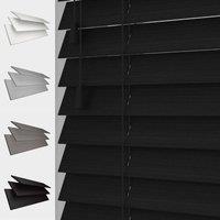 Blinds Outlet Faux Wood String Venetian Blind in Black | Size: 150 cm width x 120 cm drop
