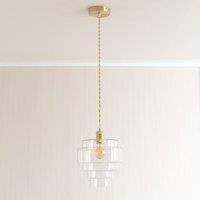 ValueLights Lane Glass 5 Tier Shade Brushed Gold Ceiling Pendant Light & Bulb in Clear