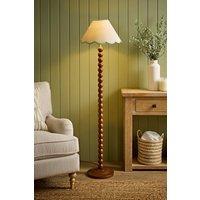 ValueLights Bobbin Colour Trim Linen Shade Walnut Bobble Floor Lamp in Pale Green