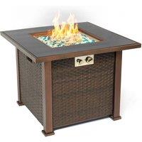 MDA Designs OSTARA Stylish Wicker Garden & Patio Glass Tabletop Gas Fire Pit
