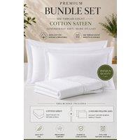 Pamposh 500TC Cotton Fitted Sheet with Oxford Pillowcases Pair in White | Size: Double Fitted