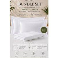 Pamposh 800TC Cotton Fitted Sheet with Oxford Pillowcases Pair in White | Size: Single Fitted