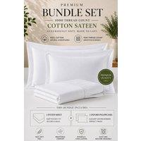 Pamposh 1000TC Cotton Fitted Sheet with Oxford Pillowcases Pair in White | Size: Double Fitted