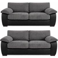 SquareBoxx Capri 3 Plus 2 Black Aire Leather Sofa Set with Jumbo Cord Trims