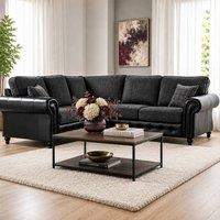 SquareBoxx Harrington Black Aire Leather Corner Sofa with Cord Cushioning