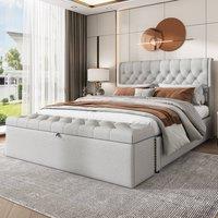 Matteo Luxurious Upholstered Double Bed with Storage, Light Grey Velvet