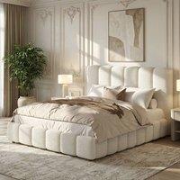 Merax 4ft6 Double White Boucl Upholstered Ottoman Bed