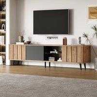 BTM TV Stand Cabinet with Doors Open Shelves Storage in Brown