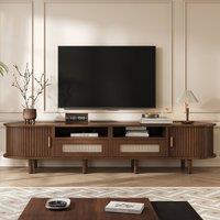 BTM TV Cabinet TV Stand Console Rattan Drawers Sliding Doors Storage in Dark Brown
