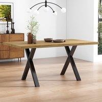 Merax Oak & Black Rectangular Dining Table With Cross Legs 140 x 80 cm in Light Oak