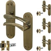 AFIT Antique Brass Twist Door Handle & Latch Set Backplate 4 Pairs in Bronze | Size: 150mm x 150mm