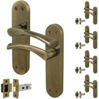 AFIT Antique Brass Twist Door Handle & Latch Set Backplate 5 Pairs in Bronze | Size: 150mm x 150mm