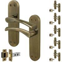 AFIT Antique Brass Twist Door Handle & Latch Set Backplate 6 Pairs in Bronze | Size: 150mm x 150mm