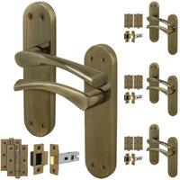 AFIT Antique Brass Twist Door Handle Latch Hinges Set Internal 4 Pairs in Bronze | Size: 150mm x 150mm