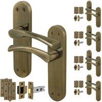 AFIT Antique Brass Twist Door Handle Latch Hinges Set Internal 5 Pairs in Bronze | Size: 150mm x 150mm