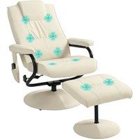 HOMCOM Massage Ottoman Cushioned Recliner Chair 10 Points Vibration Cream
