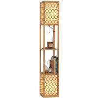 HOMCOM 2-Light Modern Floor Lamp w/ Shelves, Bedroom, Natural Wood Finish