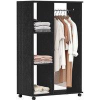 HOMCOM Rolling Open Wardrobe Hanging Rail Storage Shelves for Clothes, Black
