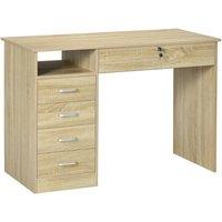 HOMCOM Computer Desk Writing Desk with Five Drawers for Home Office Oak in Brown