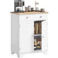 HOMCOM Kitchen Storage Cabinet Cupboard Organiser with Rubberwood Top in White