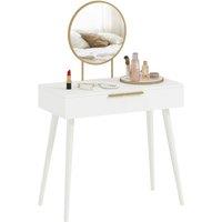 HOMCOM Modern Dressing Table w/ 2 Drawers Round Mirror for Bedroom White