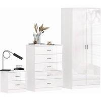HOMCOM High Gloss Home Furniture Set Wardrobe Chest Bedside Table 7 Drawer in White