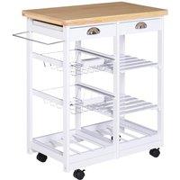 HOMCOM Rolling Kitchen Island Trolley Serving Cart Drawer Shelves Basket in White