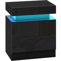 HOMCOM High Gloss Bedside Table with LED Light & 2 Drawers, Black