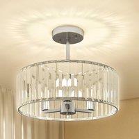 HOMCOM Semi Flush Mount Modern Crystal Chandelier Ceiling Light, Silver Tone