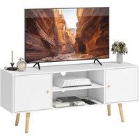 HOMCOM TV Stand Cabinet with Cable Management & Wood Legs Living Room in White